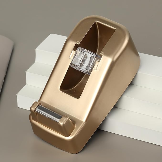 Small Desk Tape Dispenser Heavy Duty Cute Desktop Tape Dispenser with Weighted Non-Skid Base Suitable for 1 Inch Core Tape (Luxury Gold)