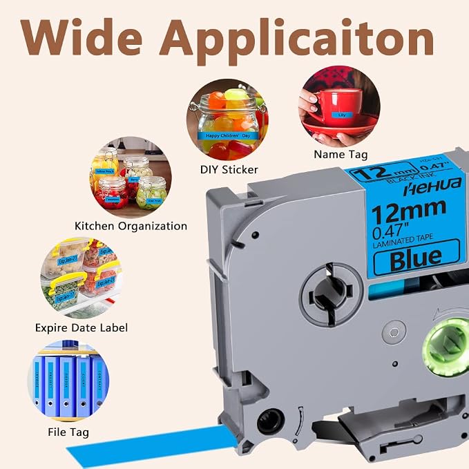 Hehua TZ531 3PK Compatible for Brother 12mm Label Maker Tape Black on Blue | 1/2 inch;1/2';0.47';0.47 inch;TZe 531;Black on Blue;12mm Label