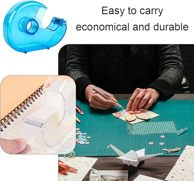 Small Tape Dispenser Desk Portable Adhesive Roll Holder Transparent on Refillable Hand Dispenser for Adhesive Tape Office Home(Random Color)