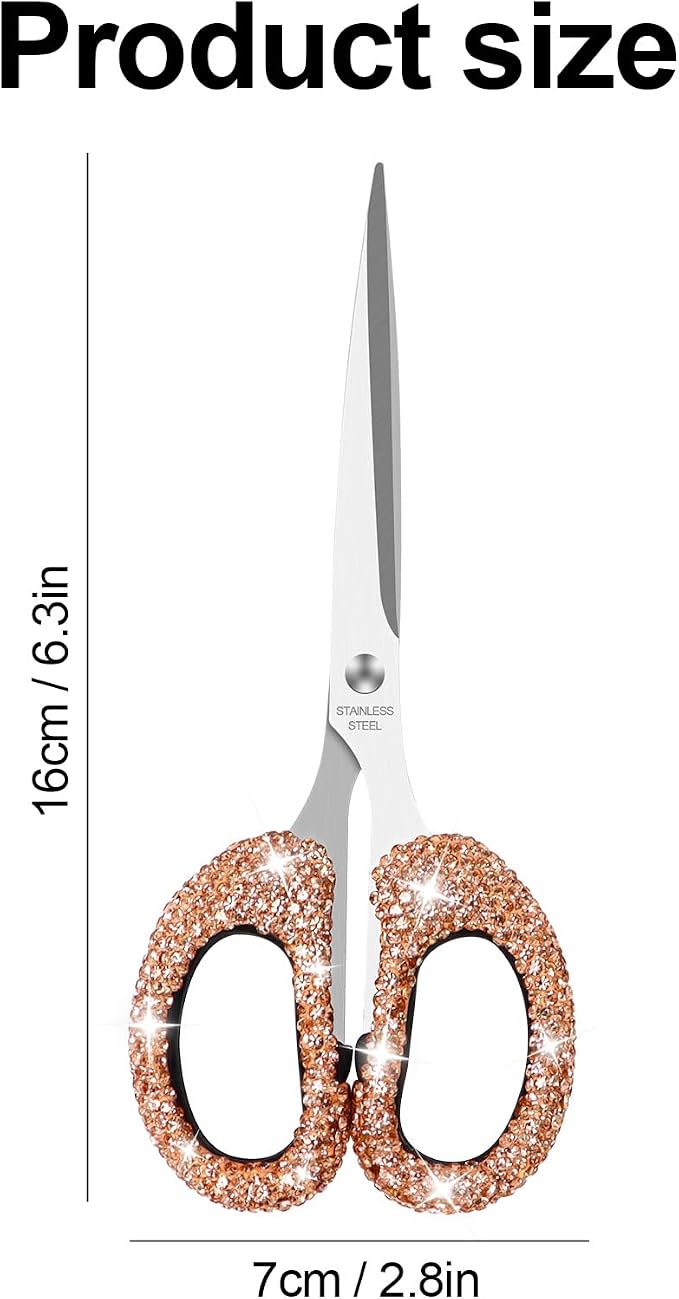 MultiBey 6.3" Rhinestone Cute Scissors, Champagne Gold | Cute Sparkly Rhinestone Scissors with Stainless Steel Blades | Aesthetic Craft Shears for Scrapbooking, Journaling & Office