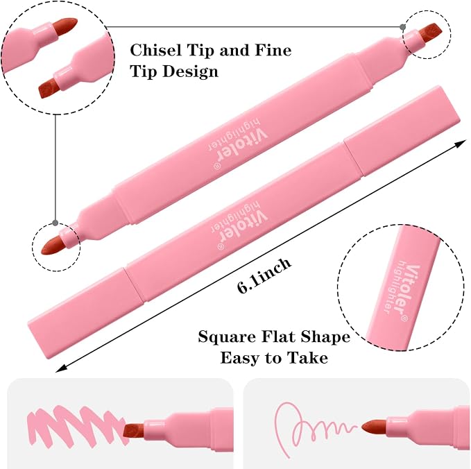 Vitoler 8pcs Aesthetic Highlighters, Chisel & Fine Tips Bible Highlighters | For teachers, For nurses, For women, For bibles, For markers, Aesthetic, For journaling, For office, For School Supplies
