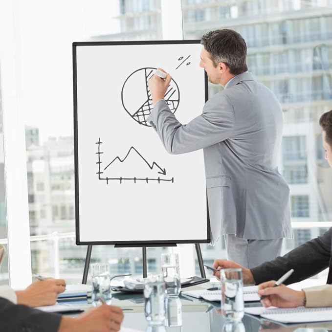 VIZ-PRO Magnetic Whiteboard Easel Black, 36"x24", Portable Dry Erase Board | 3' x 2', Height Adjustable, Aluminium Frame, Includes Flipchart Pad & Marker Tray, for School Office and Home