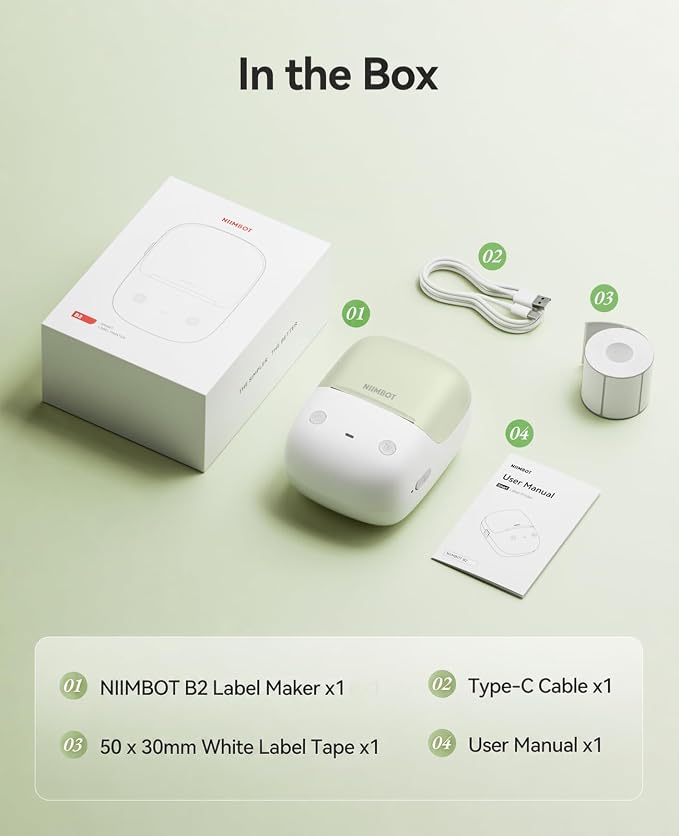 NIIMBOT B2 Label Maker Machine with Tape, 2 Inch Portable Label Printer | Bluetooth Thermal Label Printer with Multiple Templates for Small Business,Office,Home,School (Green)