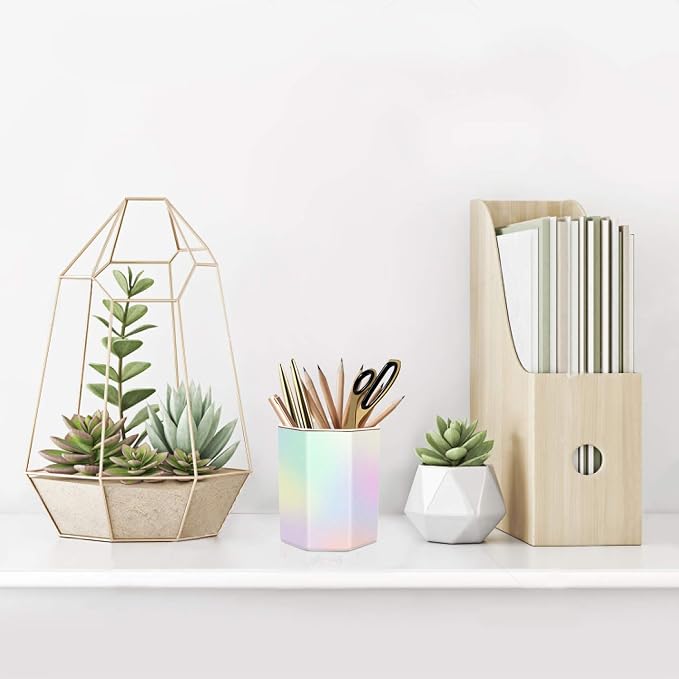 Pen Holder for Desk, Pencil Cup Holder Desktop Stationery Makeup Brush Organizer for Girls Durable Ceramic Desk Organizer for Office, Classroom, Room, Colorful