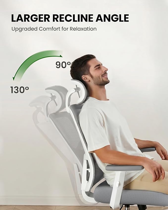 Marsail Ergonomic Office Chair Lumbar Support & Adjustable Armrests, Grey | 2D Headrest, Contoured Seat Cushion, Computer Desk Chair with Wheels for Home and Office