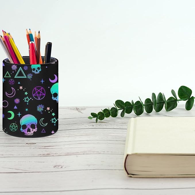Magic Skull Pen Holder Pencil Cup for Desk Organizer | Cute Makeup Brush Holder PU Multifunctional Office Suppliesfor Decor Home Classroom School