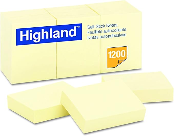 Highland 6539YW Self-Stick Notes, 1 1/2 x 2, Yellow, 100-Sheet (Pack of 36)