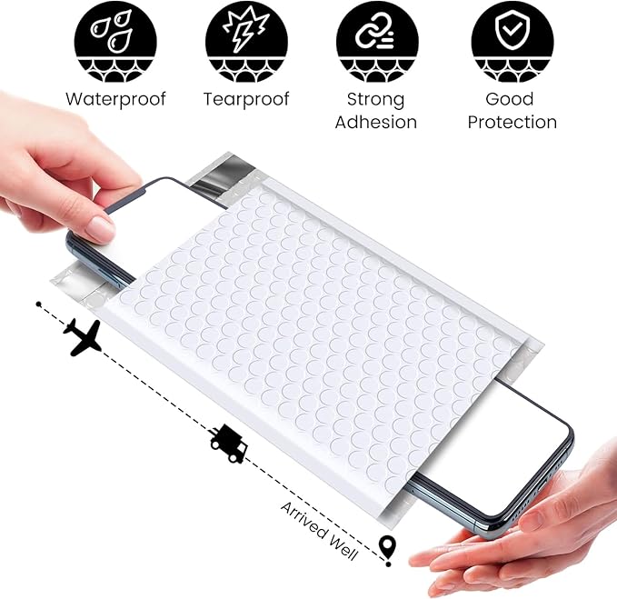 Fuxury Bubble Mailers 4x8" 800Pcs Bulk, Waterproof Padded Envelopes Usable Size 4x7", Cushioning Small Mailing Envelopes, Padded Mailers Shipping Bags for Small Business Packing, #000 White