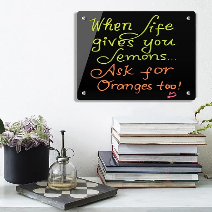 Okydoky Black Glass Dry Erase Whiteboard, 12" x 16" Frameless White Board for Home,School,Office,Black Surface(Glass BB-BK-3040)
