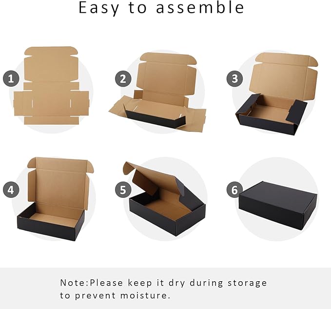 BIOBROWN 9x6x2" Small Shipping Boxes 25 Pack, Black Corrugated Cardboard Mailer Boxes Bulk for Packaging Small Business Mailing Gift