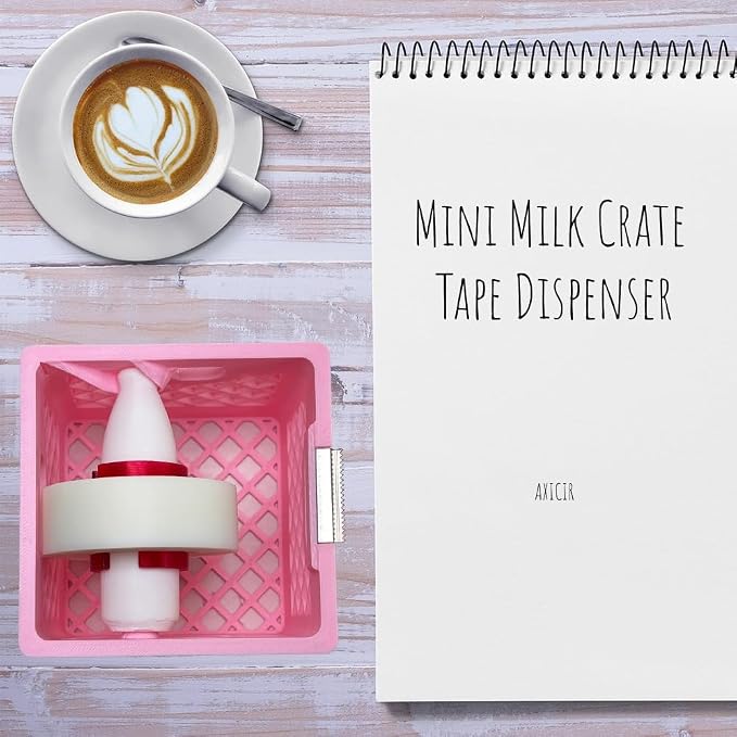 Mini Milk Crate Tape Dispenser Cute Desk Accessory Desktop Organizer Gift | Mini Pink Milk Crate Tape Dispenser & Organizer. Cute Vintage Office Supplies Desktop Storage Box Novelty Coworker Gag Gift