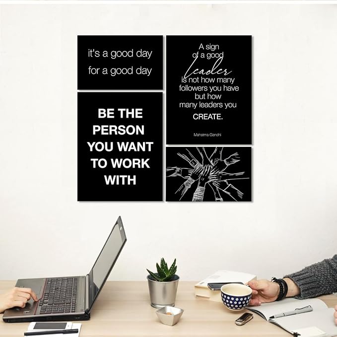YEOION Inspirational Office Wall Art for Women,Motivational Teamwork Wall Decor for Office,Black and White Postive Quote Workplace Canvas Wall Art for Set of 6