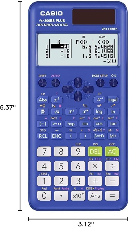 Casio fx-300ES Plus 2nd Edition – Standard Scientific Calculator | 262 Functions,Natural Textbook Display℠ | Ideal for Middle School,High School Math,Statistics & Algebra-| Blue,(Pack of 2)