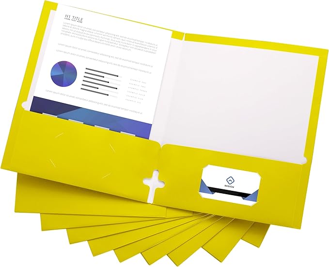10 Pack Two Pocket Folders, Yellow, Strong Thick Paper Folders, for Letter Size, by ACTIVITYya,