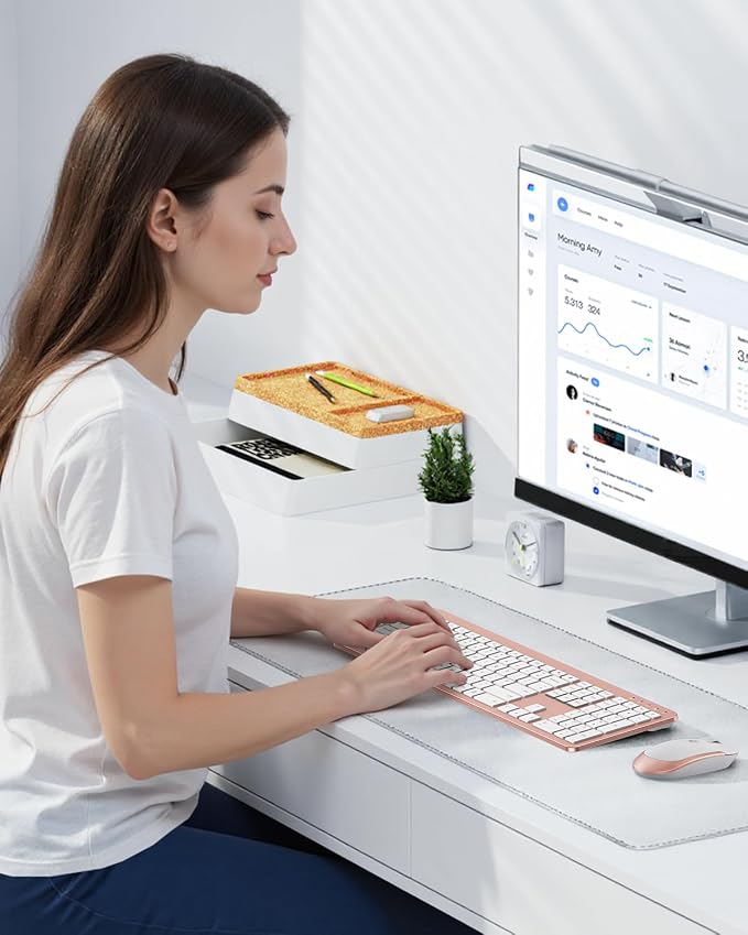 seenda Wireless Keyboard and Mouse Combo, Slim Full-Size Design | Quiet typing and mouse clicks, 2.4G USB receiver, Adjustable DPI mouse, Compatible for Windows PCs/laptops, Rose Gold
