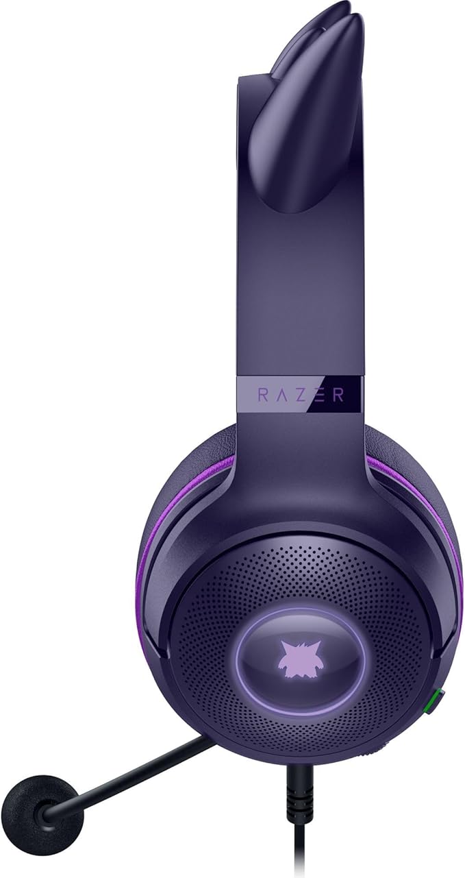 Razer Kraken Kitty V2 USB Wired Headset: Gengar Spikes - Stream Reactive Lighting - HyperClear Cardioid Mic - 40 mm Drivers - 7.1 Surround Sound - Comfortable Ear Cushions - Pokemon Gengar Edition