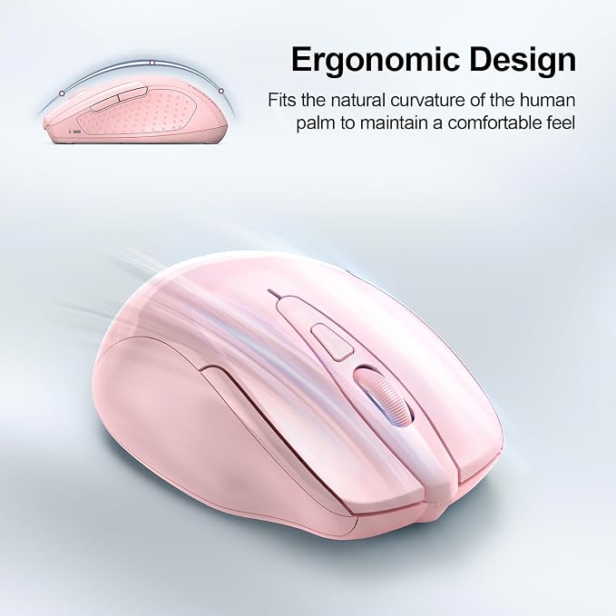 TECKNET Wireless Mouse, BT 5.0/2.4G, Silent 4800 DPI 6 Buttons, Pink | Bluetooth 5.0/3.0 & USB A, 2-Device Easy Switch, Wide OS Compatible, 6-DPI, Ergonomic for S/M Hands, Extended Battery