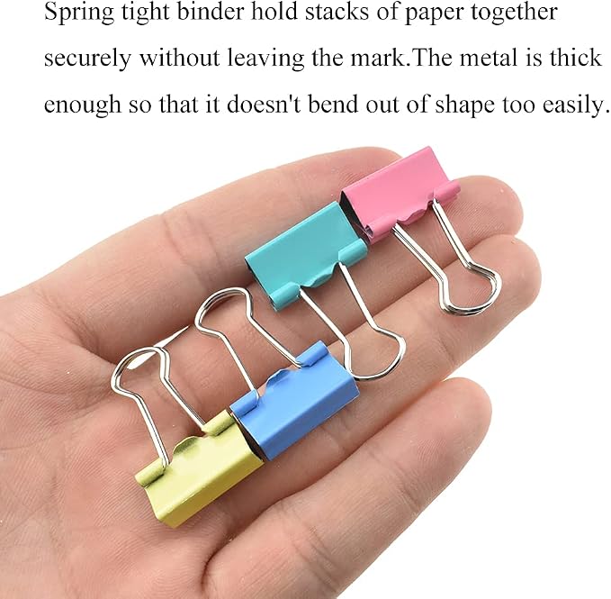 HAHIYO Binder Clips Paper Clamps Spring Steel Sturdy Small 0.75 inches Width 0.2 Inch Capacity No Sharp Edges Heavy Duty Tight Grip Reusable Color Metal Bright Finish for Home Office School 30 Pack
