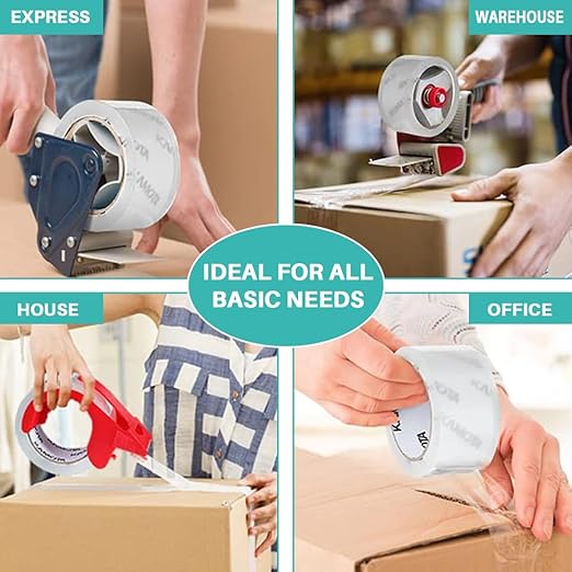 KAMOTA Packing Tape with Dispensers, 12 Rolls 2 Inch Wide Shipping Tape | Reliable sticking performance, works on carton surfaces, great for packing, mailing, moving and daily household sealing jobs