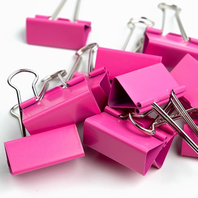 JAM PAPER Colorful Binder Clips - Large - 1 1/2 Inch (41 mm) - Pink Binderclips - 12/Pack