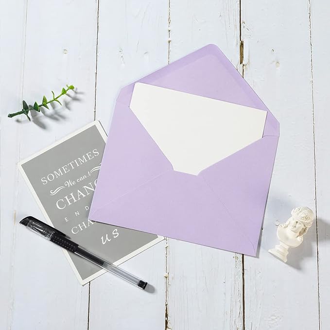 50 Pack A7 Violet 5x7 Envelopes Invitation Envelopes with Stickers | V Flap Purple Envelopes, For 5x7 Cards, Birthday, Weddings, Graduations, Baby Shower, 5.24 x 7.24 Inches