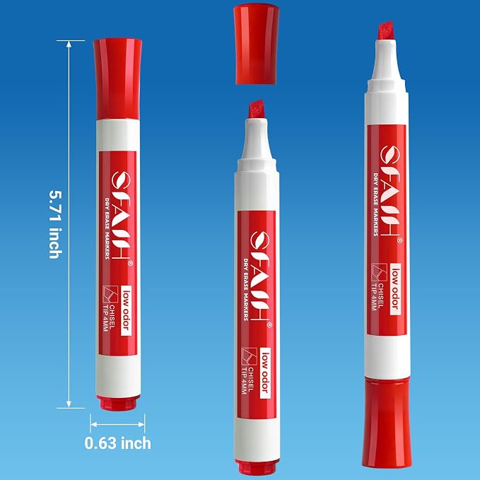 SFAIH Chisel Tip Dry Erase Markers, 36 Pack, Red, with Magnetic Eraser | 1s Quickly Dry, Low Odor, Non-Toxic Ink, White Board Markers for Office, Essential Supplies for Teachers, Back to School