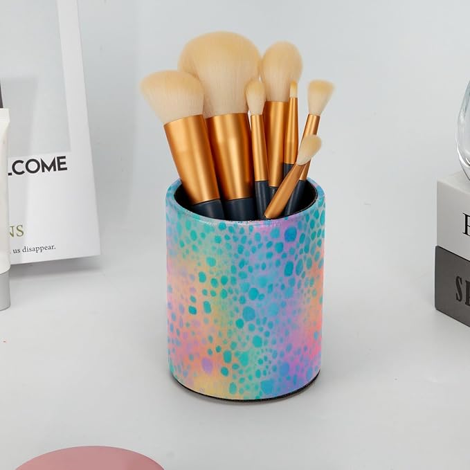 Leather Pen Holder for Desk, Leopard Print Pencil Cup Pen Organizer Makeup Brush Holder for Office Home Kids Countertop Desk Accessory Storage