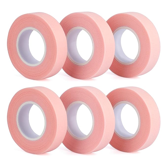G2PLUS 6 Rolls PE Micropore Medical Tape Roll, 1/2'' x 59 Yards Lash Tape, Pink Eyelash Tape for Eyelash Extensions, Wound, Sensitive Skin - Individual Package