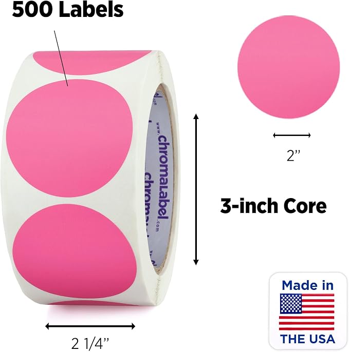 2 Inch Rose Round Dot Stickers, Writable, 500/Roll | Writable Round Color Coding Labels for Inventory, Warehouses, Retail, Classrooms, Moving and Organization. Made in USA