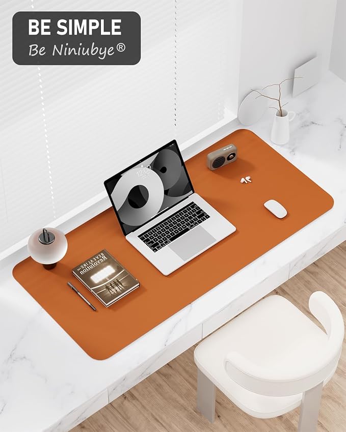 Desk Pad, 30" x 14" PU Leather Non-Slip Desk Mat Large Mouse Pad for Desktop, Waterproof Laptop Computer Writing Mat for Office, Home, Work, Gaming, Earthy Yellow