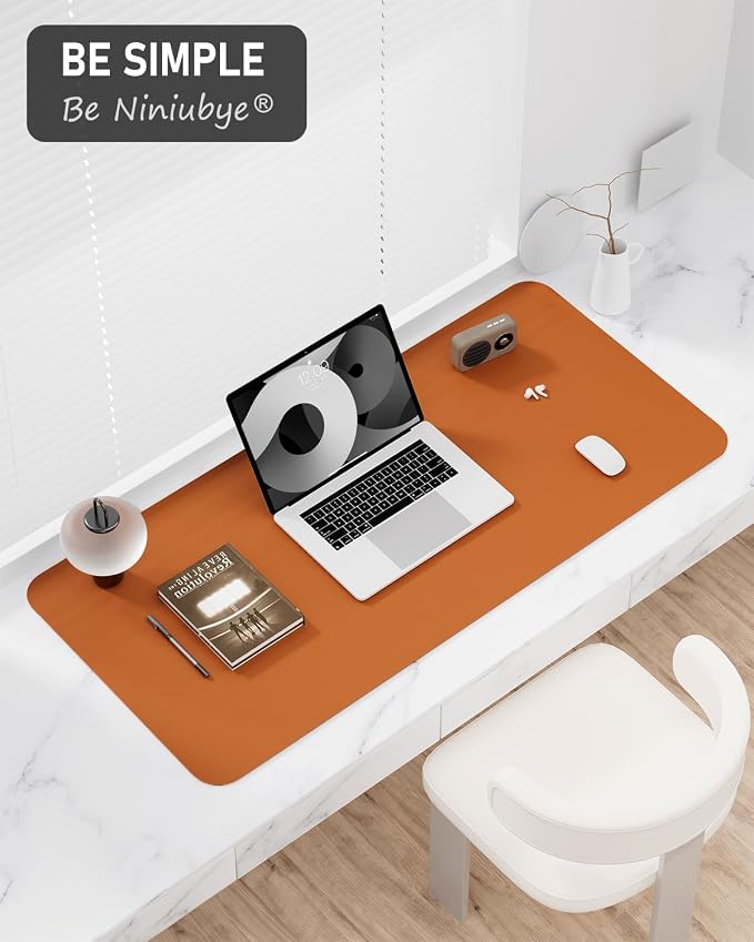 Desk Pad, 35.5" x 17" PU Leather Non-Slip Desk Mat Large Mouse Pad for Desktop, Waterproof Laptop Computer Writing Mat for Office, Home, Work, Gaming, Earthy Yellow