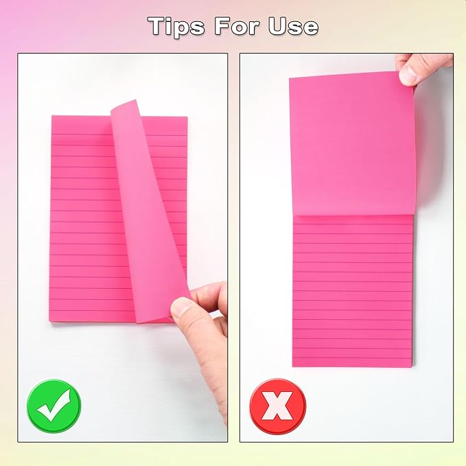 HQCME 9 Pads Lined Sticky Notes 4x6 in, Bright Large Notepads with Lines | Super Sticking Power Memo Pads, Self-Stick Note Pads, Easy to Post for Office, School, Home, 35 Sheets/Pad
