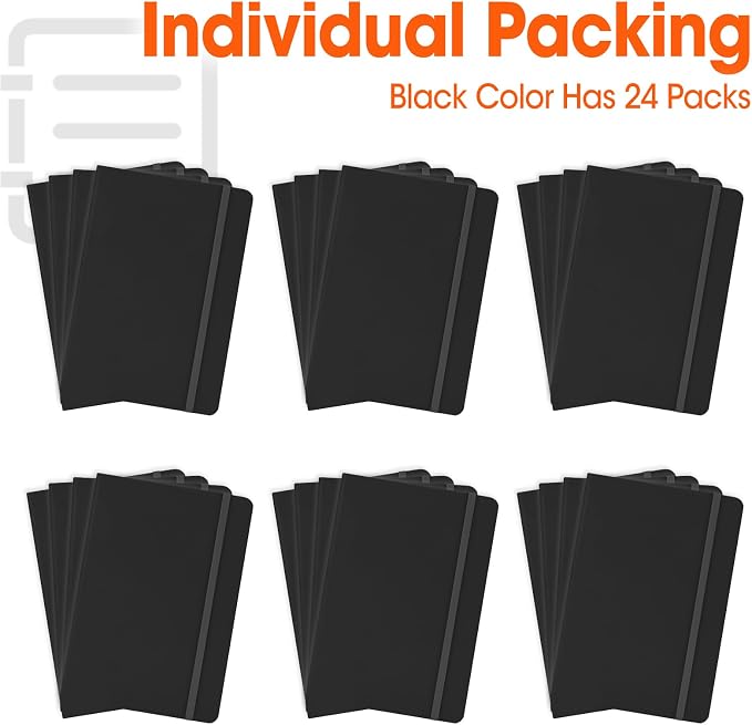 24 Pack Lined Journal Notebook for Work, 200 Pages, Medium 5.5 in x 8.3 in, A5 College Ruled, Hardcover Journaling Notebooks for Writing, Note Taking, Fit for Business Work School Home (Black)
