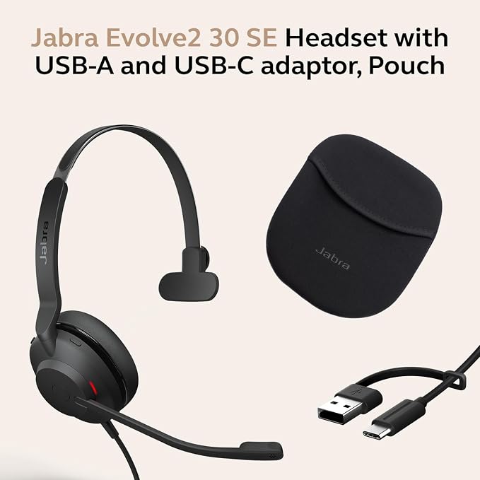 Jabra Evolve2 30 SE (2025 Version) Wired Single-Ear Headphones with Microphone – Computer Headset - USB-A and USB-C Cable - Microsoft Teams Certified - Works with All Meeting Platforms – Black