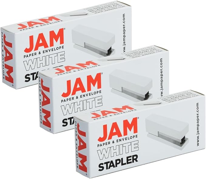 JAM PAPER Modern Desk Stapler - White - 3/Pack