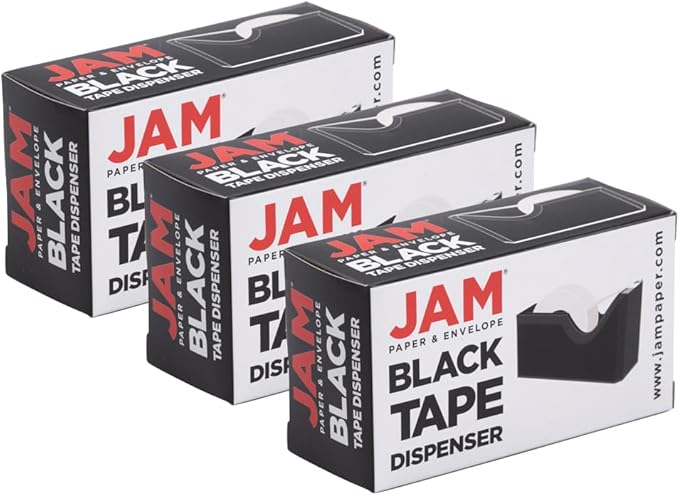 JAM PAPER Colorful Desk Tape Dispensers - Black - 3/Pack