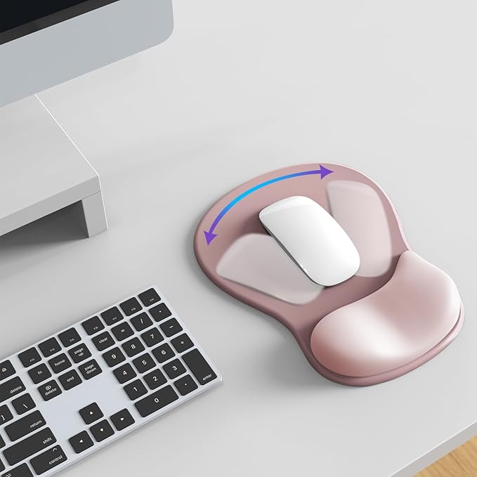 Mouse Pad with Wrist Rest,Ergonomic Mouse Pad with Comfortable Gel Wrist Rest Support and Non-Slip PU Base for Easy Typing Pain Relief, Durable and Washable (Gradient Pink White)