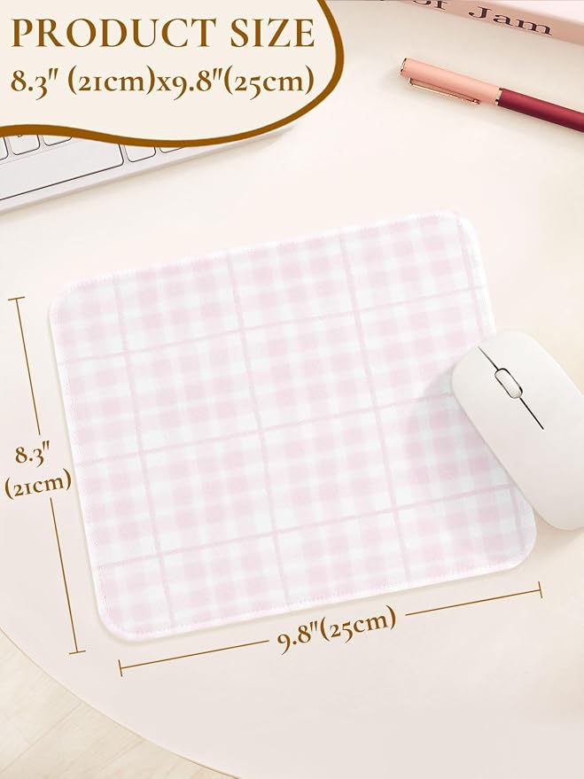 Square Cute Striped Mouse Pad with Stitched Edge, Premium Waterproof Cloth Aesthetic Small Mouse Mat, Non-Slip Rubber Base Simple Funny Mousepad Desk Accessories,Pink Checkerboard