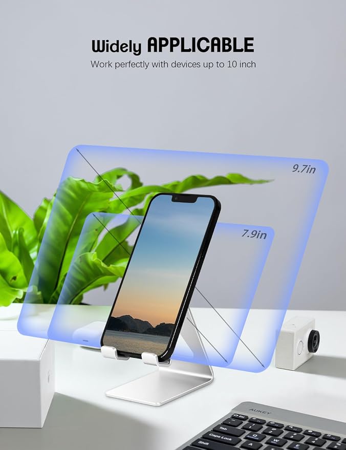 Aoviho Cell Phone Stand for Desk, Aluminum Phone Holder,Silver | Built to Last, Hands-Free Viewing, Fits iPhone 17/16/15 Series & Samsung Galaxy, Ideal for Home & Office