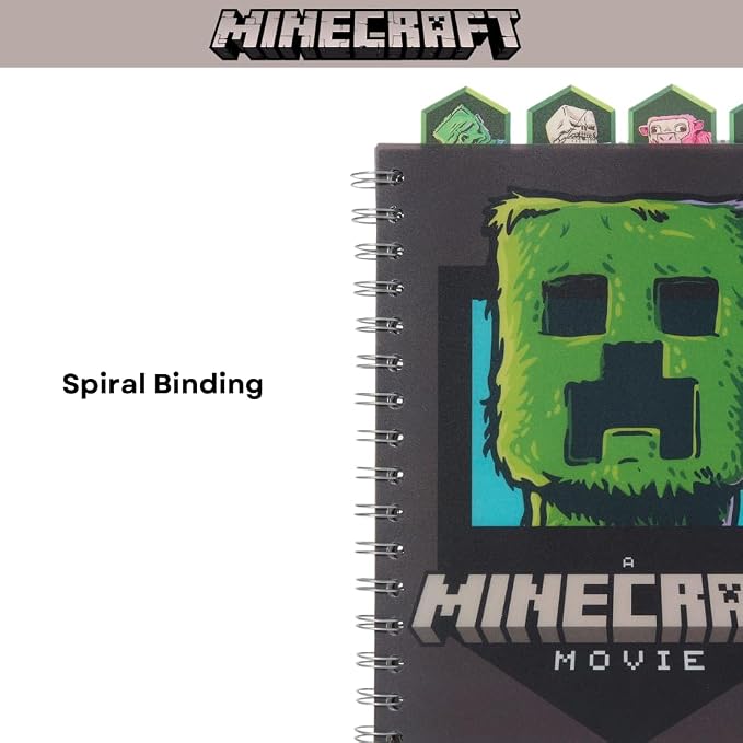 Minecraft Movie Tab Journal Notebook for Kids, Spiral Bound, 96 Lined Pages, 8 x 7 inches