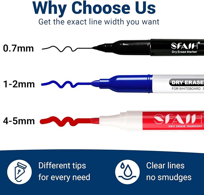 SFAIH Fine Tip Dry Erase Markers, 30 Pack, 15 Colors, Low Odor, Non-Toxic | Easily Erases, Clear Reusable Storage Case, Perfect for Whiteboards, Ideal for Classroom, Office, Home, Back to School