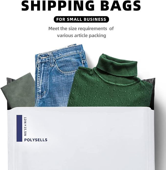POLYSELLS 200 pcs 12x15.5 Inch White Poly Mailers Shipping Envelopes, Strong Adhesive Sealing, Waterproof, and Tear-resistant Postal Mailing Bags for Clothing, Books, and Accessories