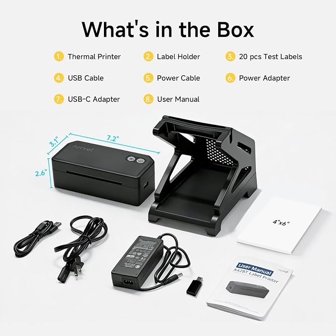 Bluetooth Thermal Label Printer with Stand, Wireless 4x6 Shipping Label Printer for Small Business, Inkless Printing for USPS Amazon Etsy Shopify, Support iPhone Android Windows Mac (Black)