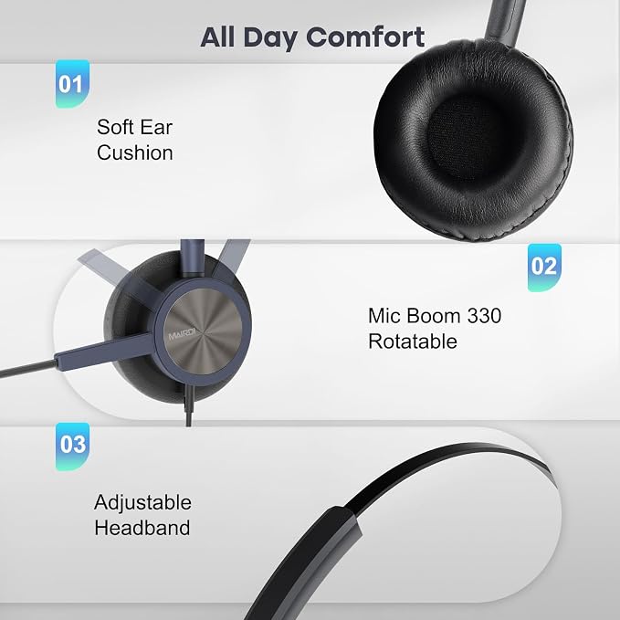 MAIRDI Telephone Headset with Microphone Noise Canceling, Binaural with RJ9 Jack & 3.5mm Connector for Office Call Center Deskphone Cell Phone PC Laptop, Work for Cisco 7941 7965 6941 7861 8811 8961