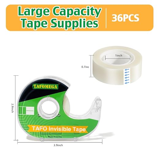Invisible Clear Tape Bulk Rolls,36 Packs Gift Wrapping Tape with Dispenser | Frosted Writable for School Office Craft Job, 7/10 X 1000 Inches