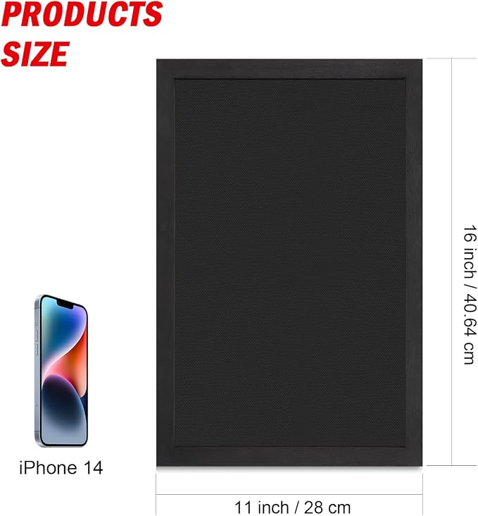 Bulletin Board Pin Board, 16 "x11 Black Linen Cork Boards for Walls, Wood Framed Display Bulletin Cork Picture Board for Office Room School Bedroom (2-Pack)