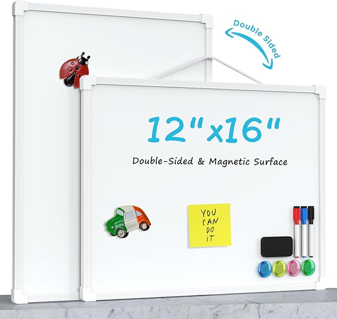 MaxGear Double-Sided Dry Erase Board for Wall, 16"x12" Hanging Whiteboard | Small Dry Erase White Board, Includes 3 Markers & 4 Magnets, Portable Whiteboard for Planning, Drawing, Memo, to Do List