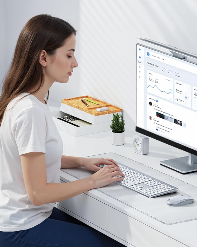 seenda Wireless Keyboard and Mouse Combo, Slim Full-Size Design | Quiet typing and mouse clicks, 2.4G USB receiver, Adjustable DPI mouse, Compatible for Windows PCs/laptops, White Silver