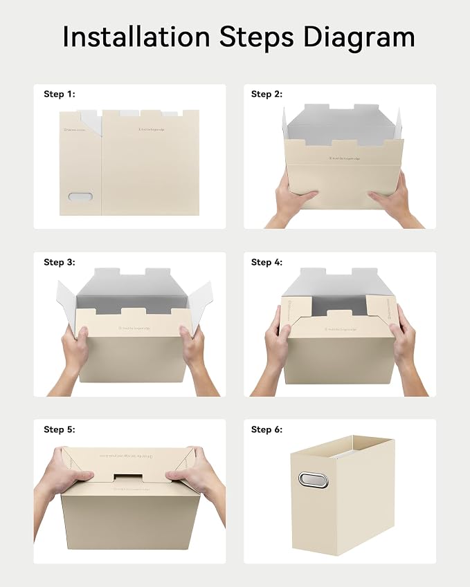 Portable Collapsible Cardboard File Box with Handle for Letter-Size | 2-Pack. Stainless Steel Handle. Label Stickers Included. Fits Letter Folders (Not Included). Home, Office, School, Dorm, Tax.