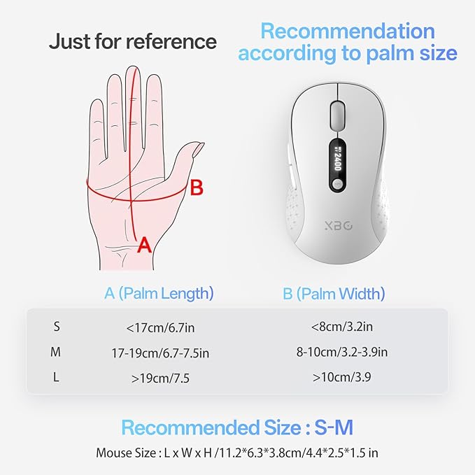 XBG B15Pro Tri-Mode Wireless Bluetooth Mouse with LED Display for Laptop | Bluetooth 5.0/4.0 & 2.4G, 2400 DPI, 500mAh Type-C Rechargeable, Ergonomic Silent Click, Multi-Device for PC Tablet Office